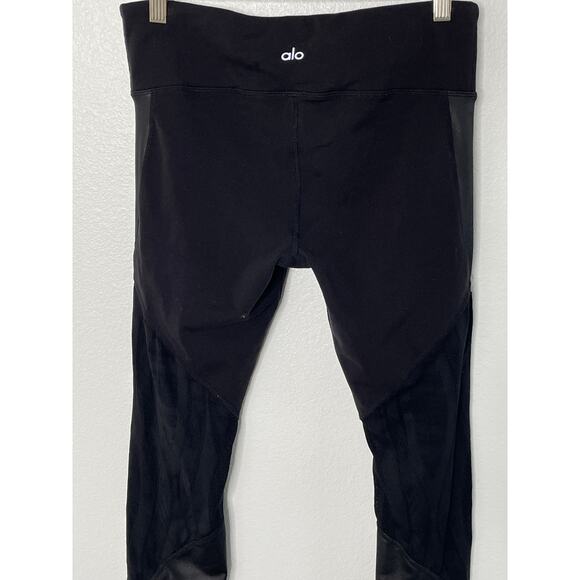 ALO Black Vitality Leggings Sheer Mesh Faux Leather Medium - Picture 6 of 10